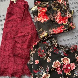 3 Item Bundle- Burgundy and black lace and floral tops